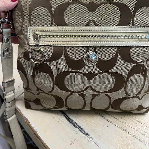 Coach Signature Crossbody Bag Khaki/Pink Lining - Picture 8 of 11